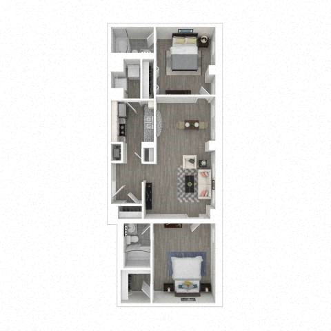 Floor plan for 2 beds, 2 baths, 947 sqft